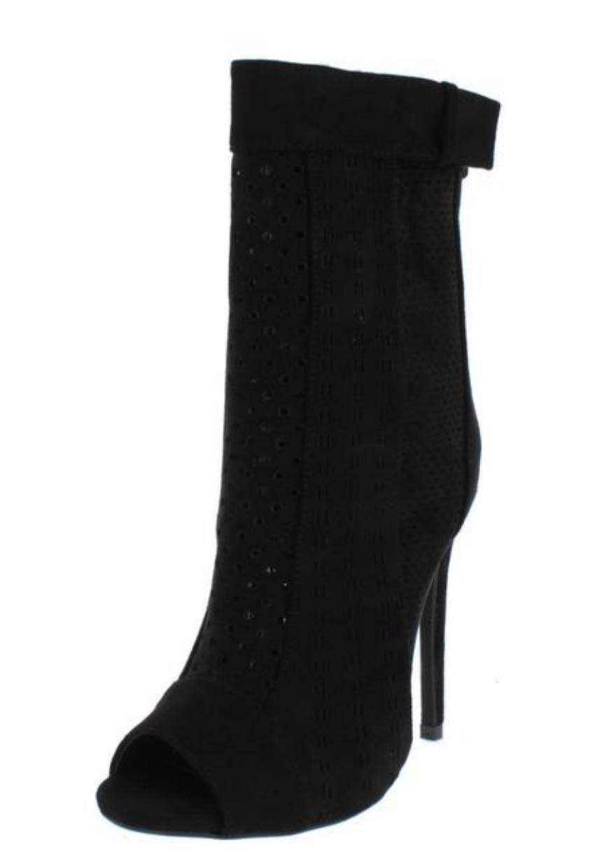 Multi Cut Out Peep Toe Booties- Black