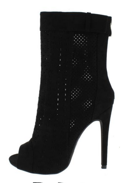 Multi Cut Out Peep Toe Booties- Black