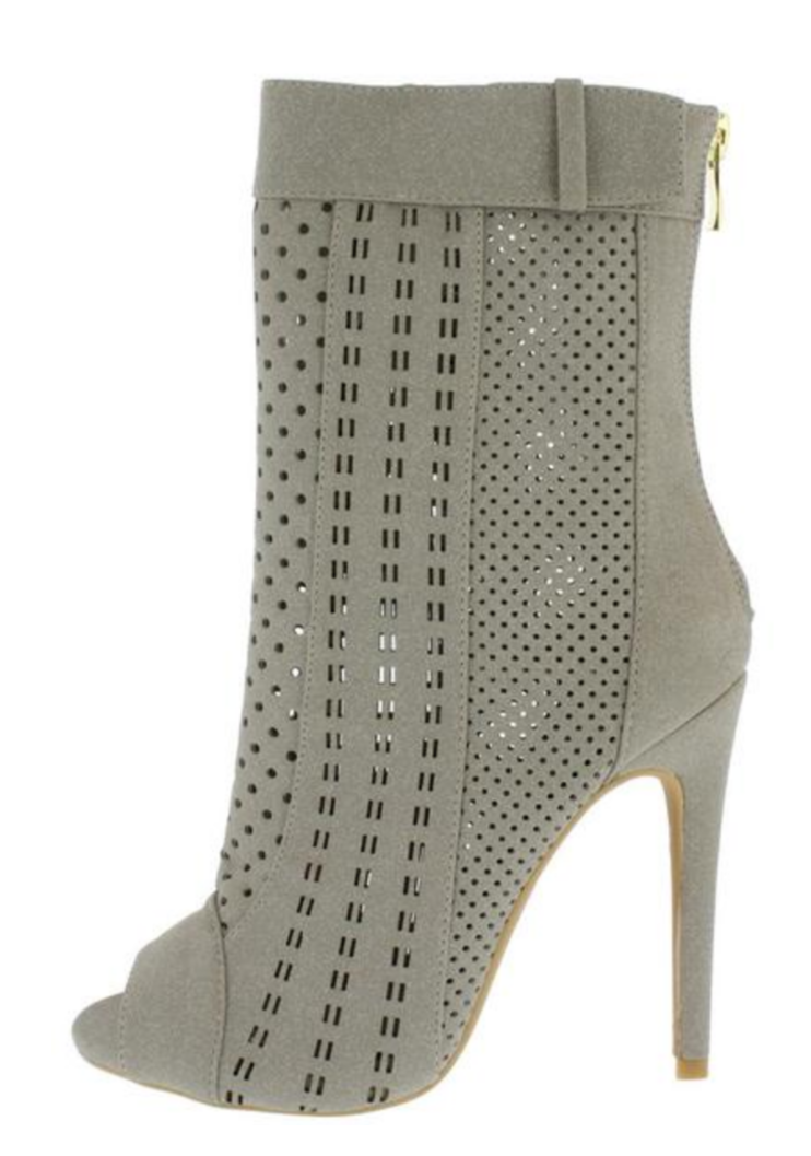 Multi Cut Out Peep Toe Booties- Light Grey