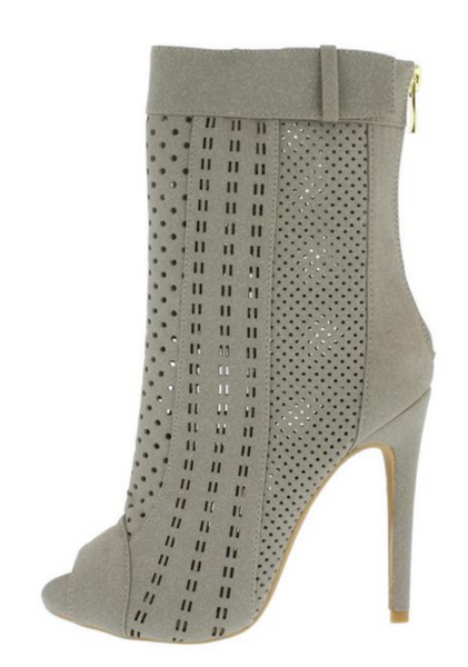 Multi Cut Out Peep Toe Booties- Light Grey