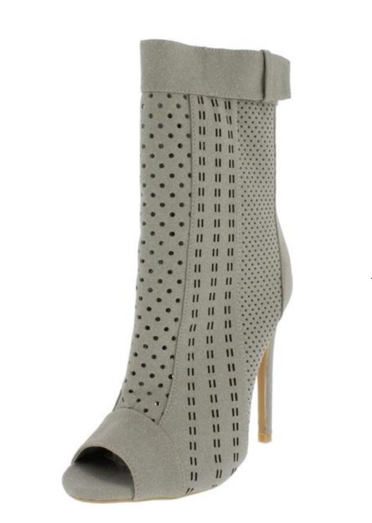 Multi Cut Out Peep Toe Booties- Light Grey