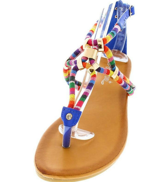 Boho Blue Multi Color Tribal Women's Sandal - Bellaroyalties
